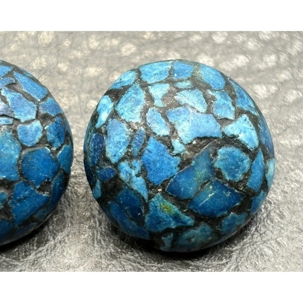 Vintage Made in India Blue Stone Chip Inlay Clip Earrings Boho Ethnic